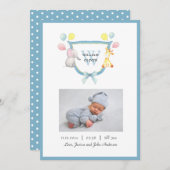 かわいいモノグラムクレストと動物の男の子誕生 案内状 (正面/裏面)