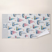 かわいいモノグラムセーリングボート&ネームキッズ バスタオル (バスタオル)