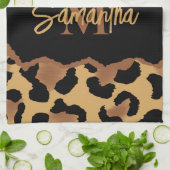 かわいいモノグラムヒョウ柄 キッチンタオル (折り畳み)