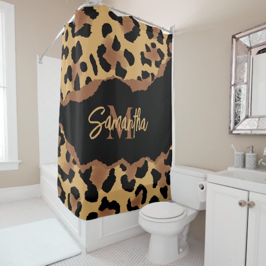 かわいいモノグラムヒョウ柄 シャワーカーテン (インサイチュ)