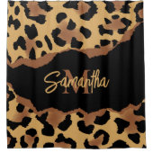 かわいいモノグラムヒョウ柄 シャワーカーテン (正面)