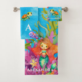 かわいいモノグラムマーメイドウミガメ バスタオルセット