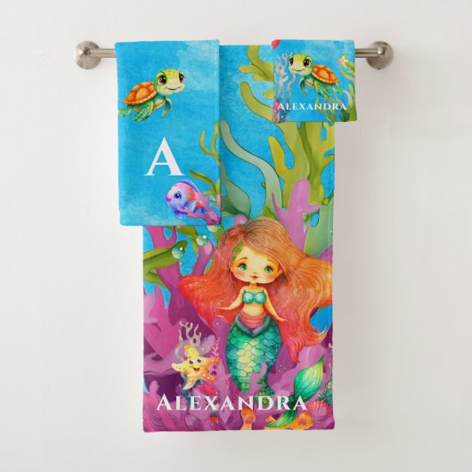 かわいいモノグラムマーメイドウミガメ バスタオルセット (インサイチュ)