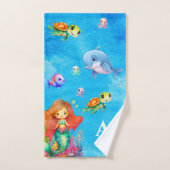 かわいいモノグラムマーメイドウミガメ バスタオルセット (ハンドタオル)