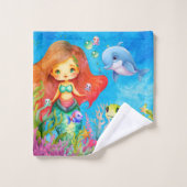 かわいいモノグラムマーメイドウミガメ バスタオルセット (ウォッシュタオル)