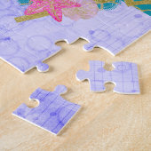 かわいいモノグラムマーメイドティール(緑がかった色)&パープルウォーター色 ジグソーパズル (側面)