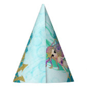 かわいいモノグラムマーメイドティール（緑がかった色）&パープルウォーター色 パーティーハット (裏面)