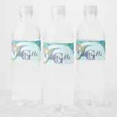 かわいいモノグラムマーメイドティール(緑がかった色)&パープルウォーター色 ペットボトルラベル (ボトル)