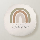 かわいいモノグラムモダン子供部屋ピンクのレインボーガールズ ラウンドクッション (正面)
