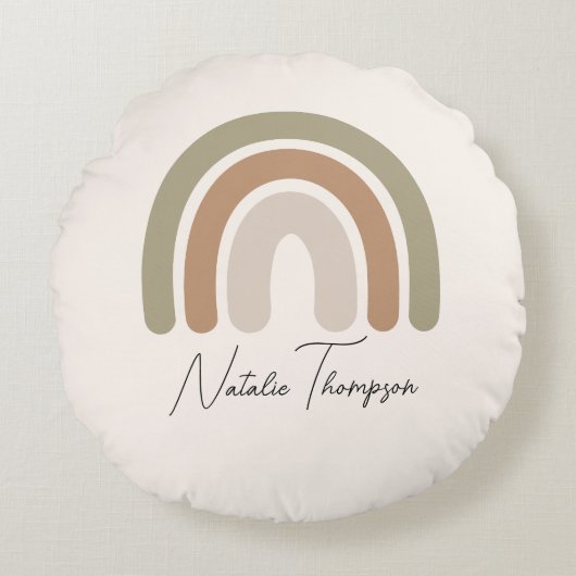 かわいいモノグラムモダン子供部屋ピンクのレインボーガールズ ラウンドクッション (正面)