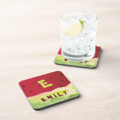 かわいいモノグラムレッドグリーンスイカカスタム子たち コースター (右側)