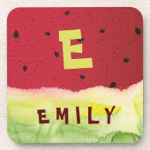 かわいいモノグラムレッドグリーンスイカカスタム子たち コースター (正面)