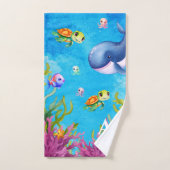 かわいいモノグラム名コースタルウミガメとホエールナ バスタオルセット (ハンドタオル)