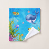 かわいいモノグラム名コースタルウミガメとホエールナ バスタオルセット (ウォッシュタオル)