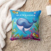 かわいいモノグラム名コースタルウミガメ鯨 クッション (ブランケット)