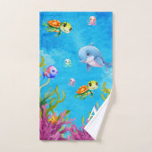 かわいいモノグラム名コースタルシータートルイルカ バスタオルセット (ハンドタオル)