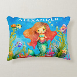 かわいいモノグラム名コースタルマーメイド アクセントクッション