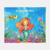 かわいいモノグラム名コースタルマーメイド フリースブランケット (正面(横))