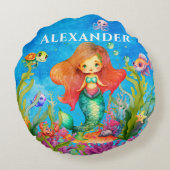 かわいいモノグラム名コースタルマーメイド ラウンドクッション (裏面)