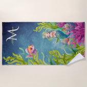 かわいいモノグラム名マーメイドビーチタオル ビーチタオル (正面)