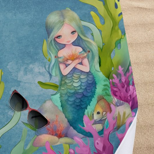 かわいいモノグラム名マーメイドビーチタオル ビーチタオル