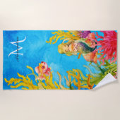 かわいいモノグラム名マーメイドビーチタオル ビーチタオル (正面)