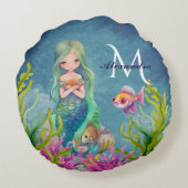 かわいいモノグラム名前の人魚 ラウンドクッション (裏面)
