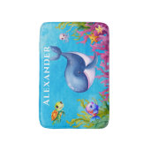 かわいいモノグラム名沿岸ウミガメとクジラ バスマット (正面縦)