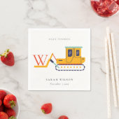 かわいいモノグラム建築フォークリフトベビーシャワー スタンダードカクテルナプキン (インサイチュ)