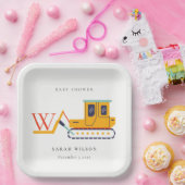 かわいいモノグラム建築フォークリフトベビーシャワー ペーパープレート (パーティー)