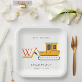 かわいいモノグラム建築フォークリフトベビーシャワー ペーパープレート