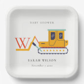 かわいいモノグラム建築フォークリフトベビーシャワー ペーパープレート (正面)