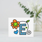 かわいいモノグラム文字Eのグリーティングテキスト表現 ポストカード (スタンド正面)