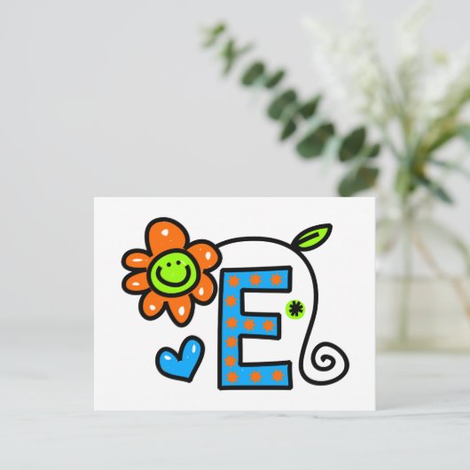 かわいいモノグラム文字Eのグリーティングテキスト表現 ポストカード (スタンド正面)