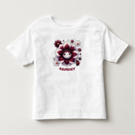 かわいいモノグラム ワインレッドと白の花 | トドラーTシャツ