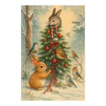 かわいいモフモフの森のクリスマスうさぎの祭り