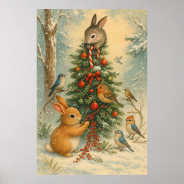 かわいいモフモフの森のクリスマスうさぎの祭り ポスター