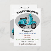 かわいいモペットバイクの漫画イラスト 招待状 (正面/裏面)