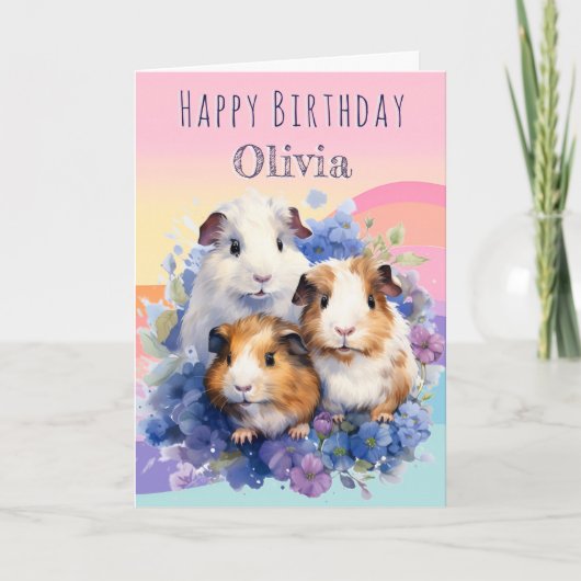 かわいいモルモットかわいらしパーソナライズされた誕生日 カード (正面)