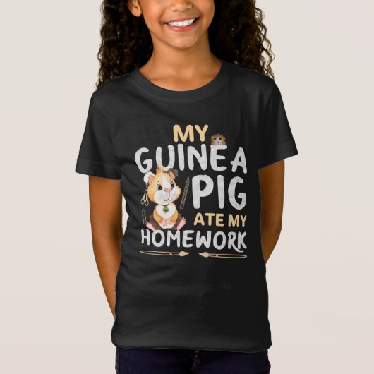 かわいいモルモットが宿題を食べちゃった Tシャツ (正面)