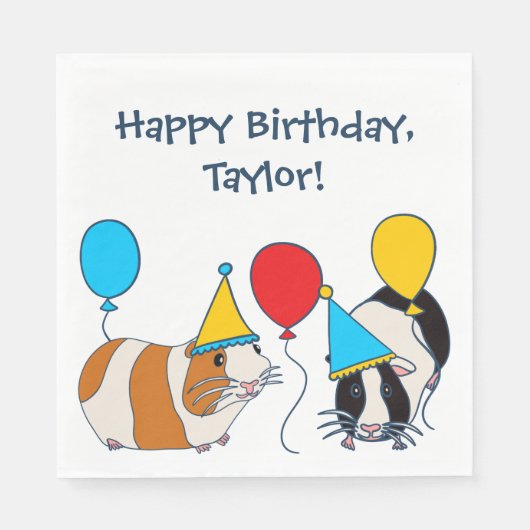 かわいいモルモットとバルーン誕生日パーティー スタンダードランチョンナプキン (正面)