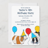 かわいいモルモットとバルーン誕生日パーティー 招待状 (正面)