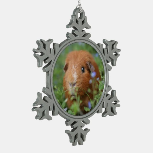かわいいモルモットのクリスマスのオーナメントペットcavyのcavies スノーフレークピューターオーナメント (左)