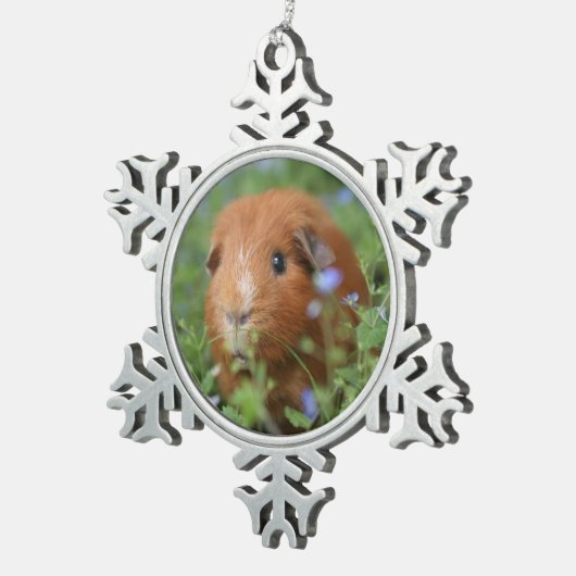 かわいいモルモットのクリスマスのオーナメントペットcavyのcavies スノーフレークピューターオーナメント (右)