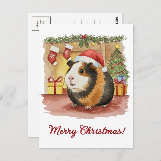 かわいいモルモットのクリスマスカヴィアCavyはがき ポストカード (正面/裏面)