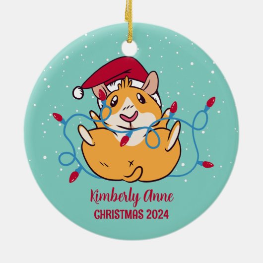 かわいいモルモットのクリスマス雪の冬の休日 セラミックオーナメント (裏面)