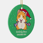 かわいいモルモットのクリスマス雪の冬の休日 セラミックオーナメント (右)