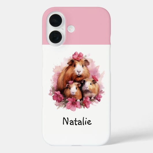 かわいいモルモットの水彩カスタムネーム Case-Mate iPhoneケース (裏面)