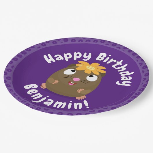 かわいいモルモットの漫画パーソナライズされた誕生日 ペーパープレート (アングル)