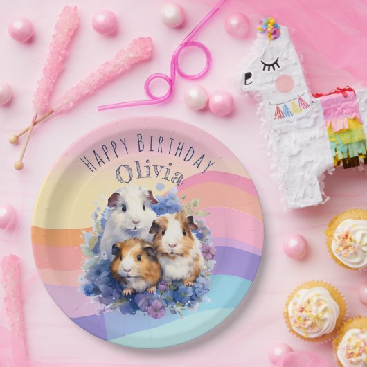 かわいいモルモットの素敵な絵のハッピーバースデー ペーパープレート (パーティー)